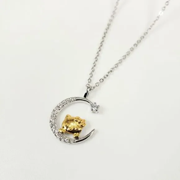Brand New Silver Rhinestone With Gold Hello Kitty Necklace - Picture 3 of 8